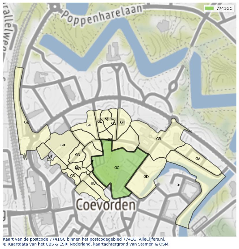Afbeelding van het postcodegebied 7741 GC op de kaart.