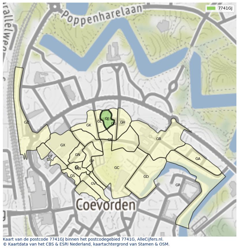 Afbeelding van het postcodegebied 7741 GJ op de kaart.