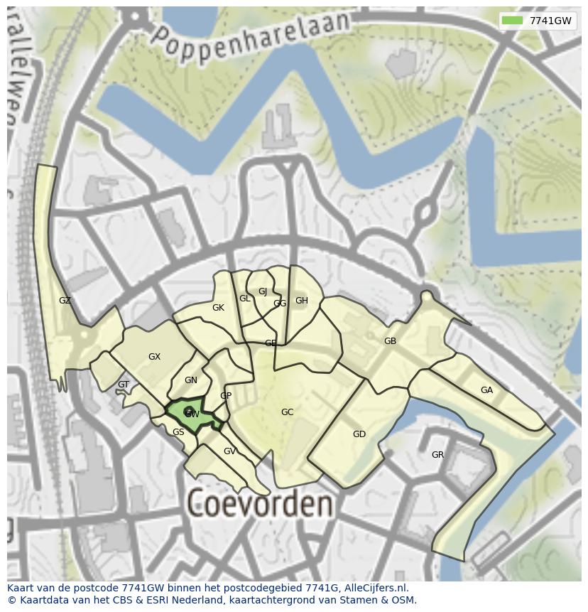 Afbeelding van het postcodegebied 7741 GW op de kaart.