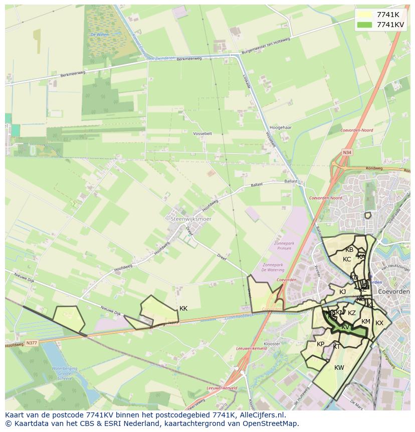 Afbeelding van het postcodegebied 7741 KV op de kaart.