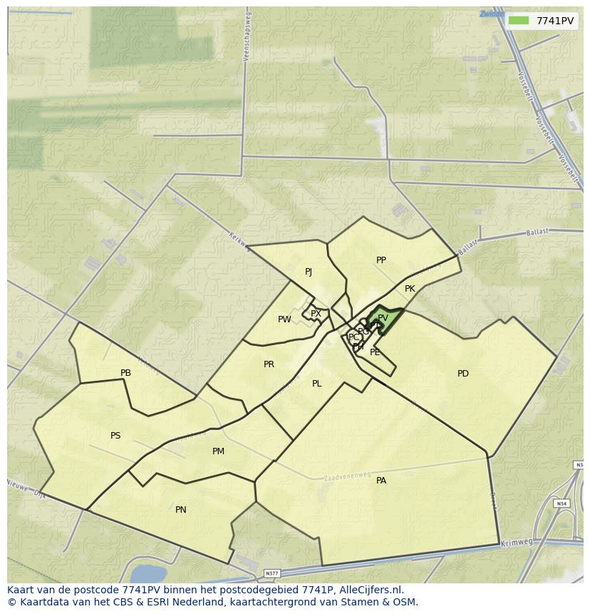 Afbeelding van het postcodegebied 7741 PV op de kaart.