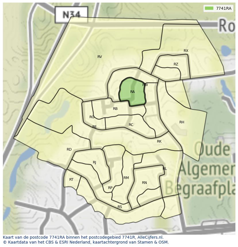 Afbeelding van het postcodegebied 7741 RA op de kaart.
