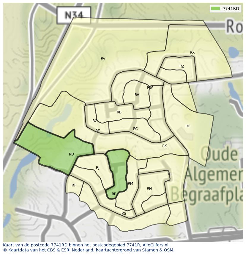 Afbeelding van het postcodegebied 7741 RD op de kaart.