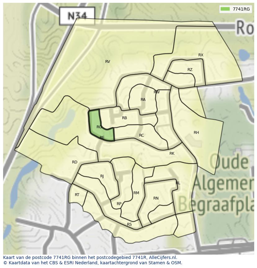 Afbeelding van het postcodegebied 7741 RG op de kaart.