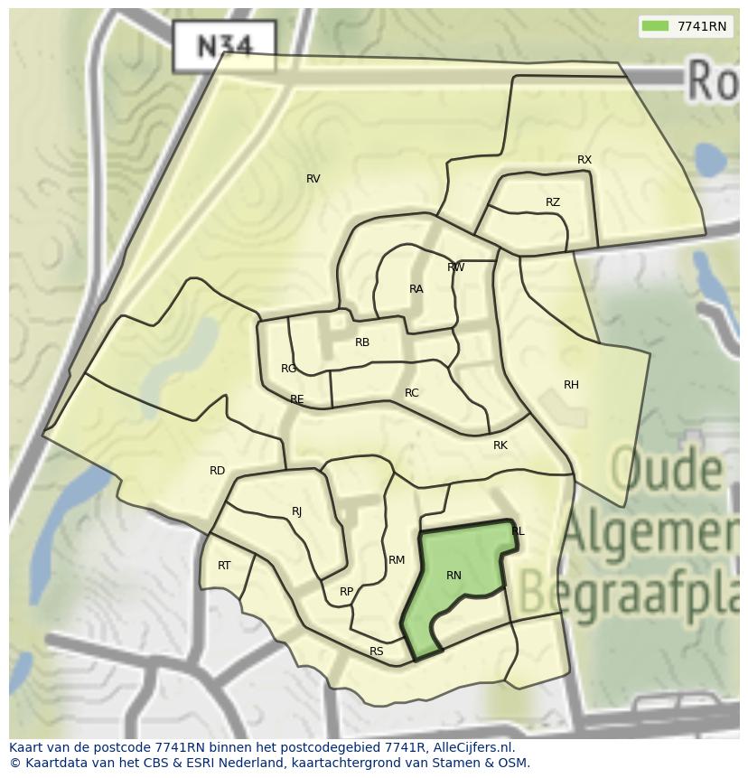 Afbeelding van het postcodegebied 7741 RN op de kaart.