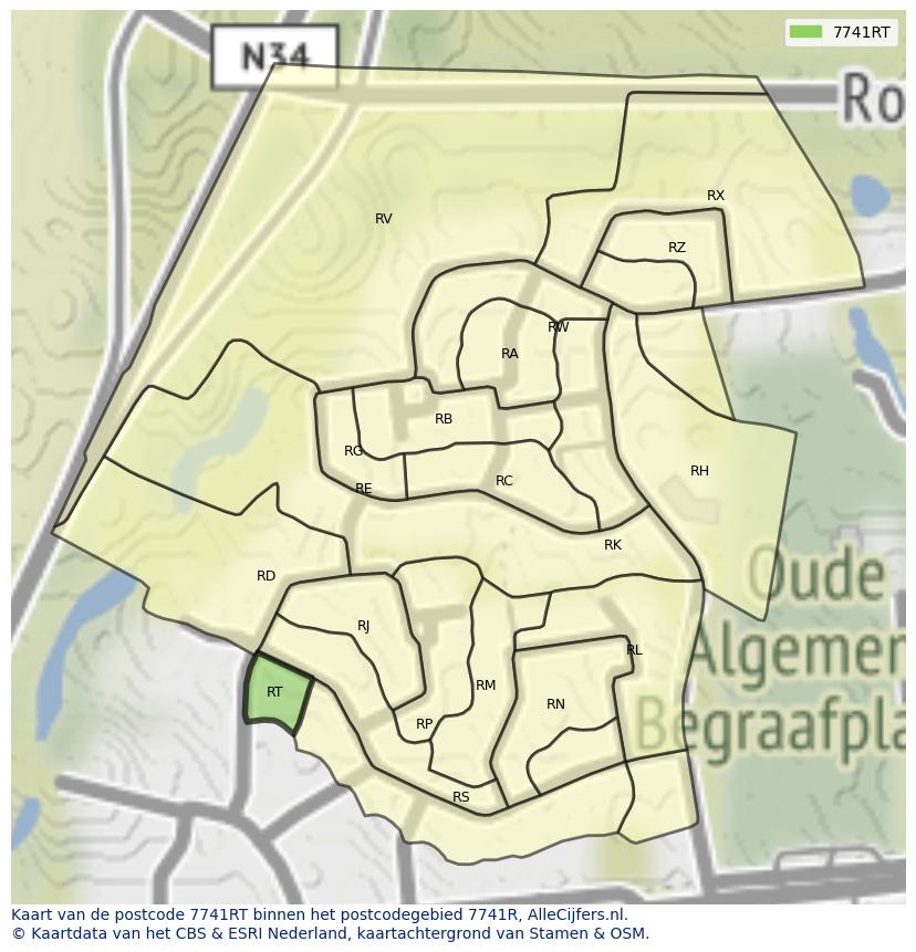 Afbeelding van het postcodegebied 7741 RT op de kaart.