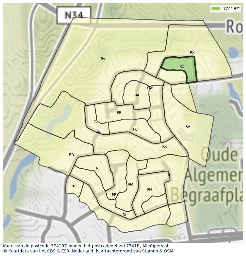 Afbeelding van het postcodegebied 7741 RZ op de kaart.