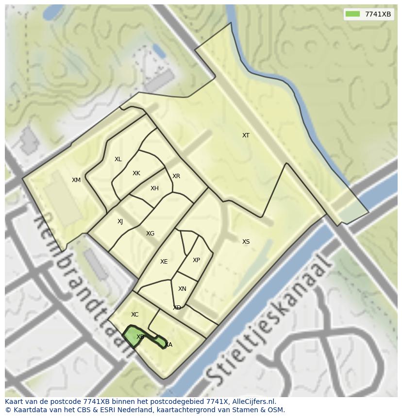 Afbeelding van het postcodegebied 7741 XB op de kaart.