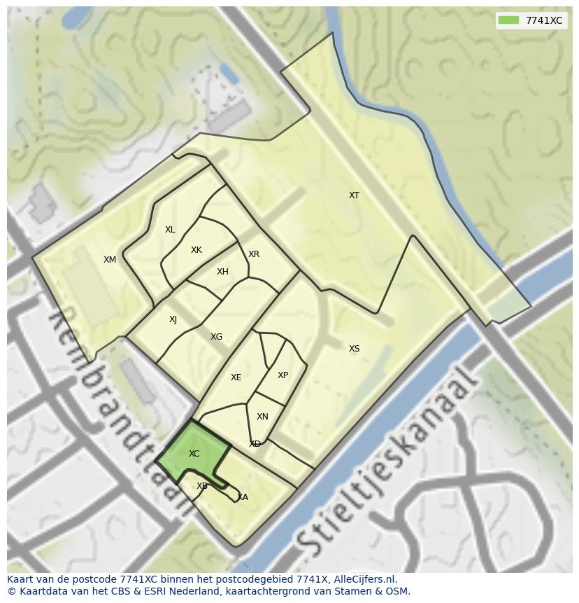 Afbeelding van het postcodegebied 7741 XC op de kaart.