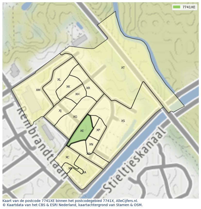 Afbeelding van het postcodegebied 7741 XE op de kaart.