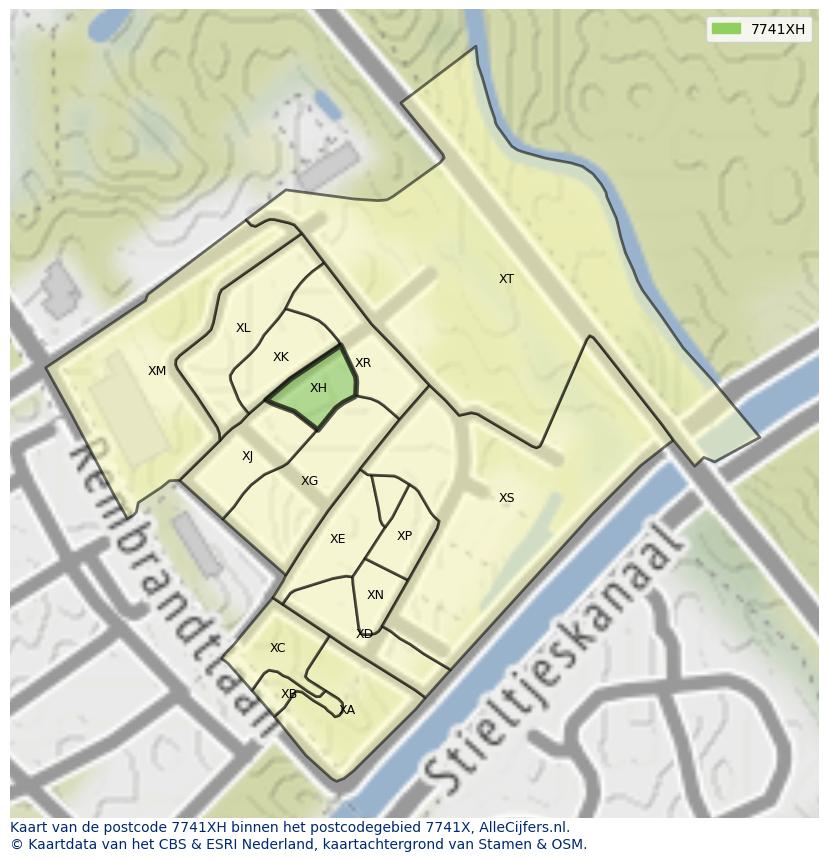 Afbeelding van het postcodegebied 7741 XH op de kaart.