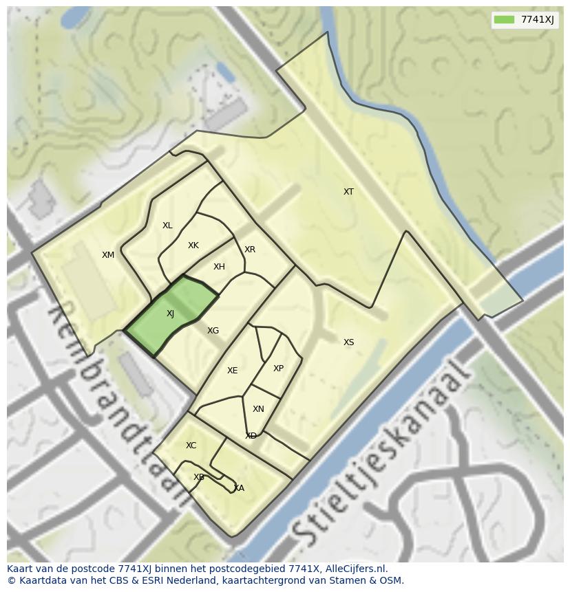 Afbeelding van het postcodegebied 7741 XJ op de kaart.