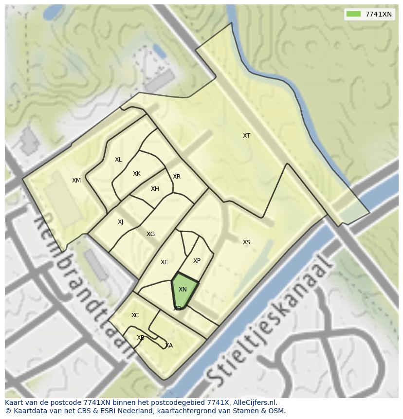 Afbeelding van het postcodegebied 7741 XN op de kaart.