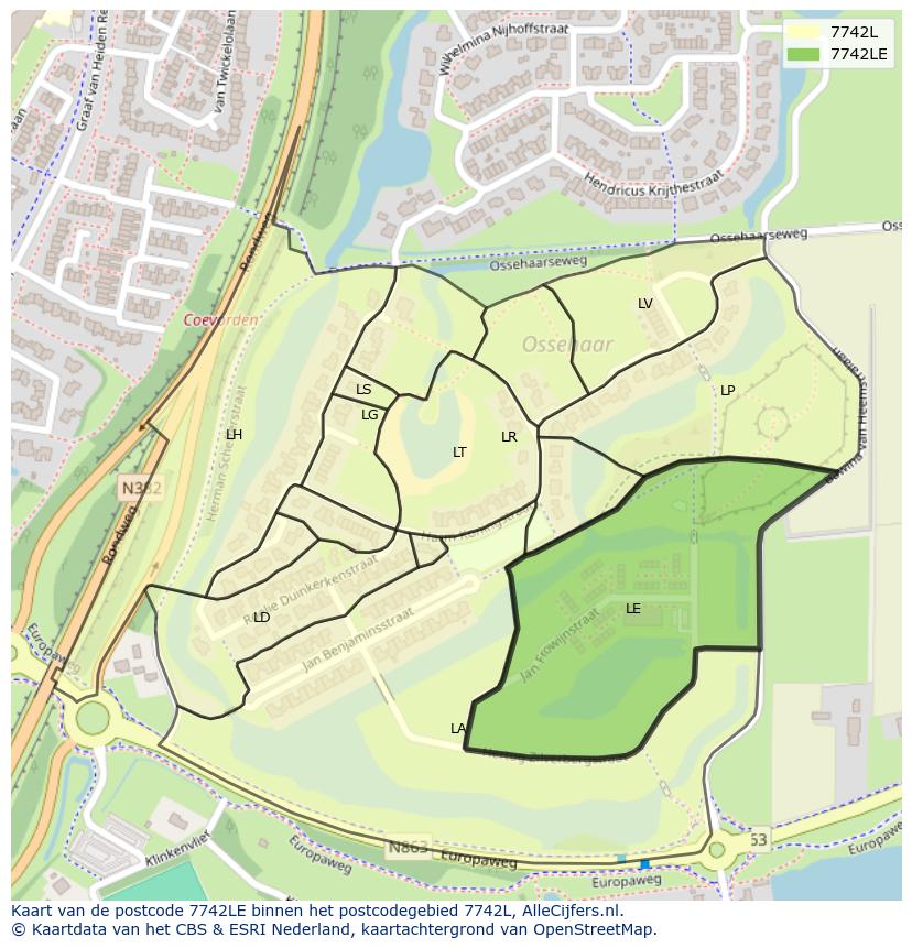 Afbeelding van het postcodegebied 7742 LE op de kaart.