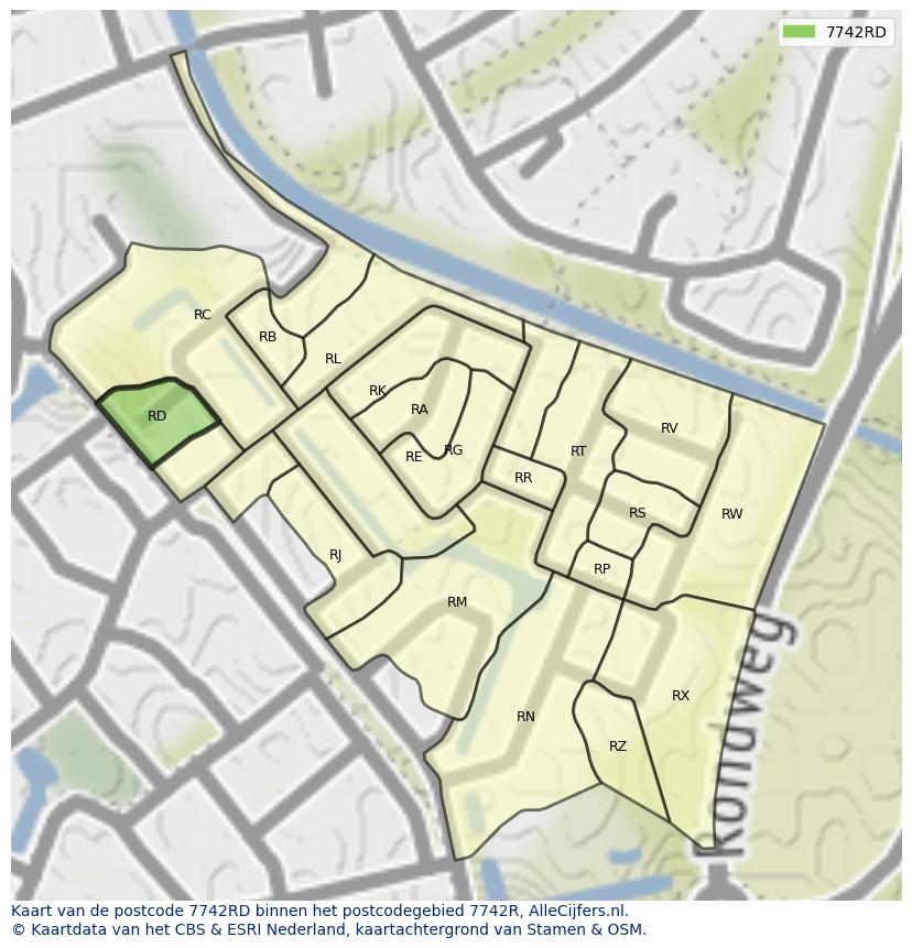 Afbeelding van het postcodegebied 7742 RD op de kaart.