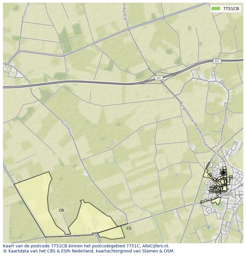 Afbeelding van het postcodegebied 7751 CB op de kaart.