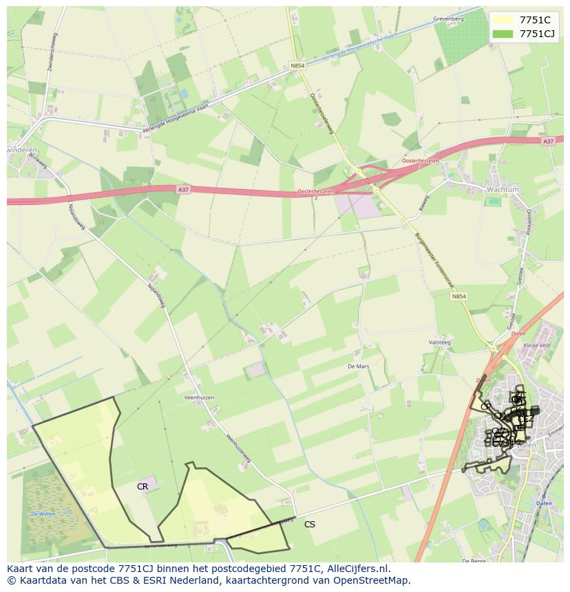 Afbeelding van het postcodegebied 7751 CJ op de kaart.