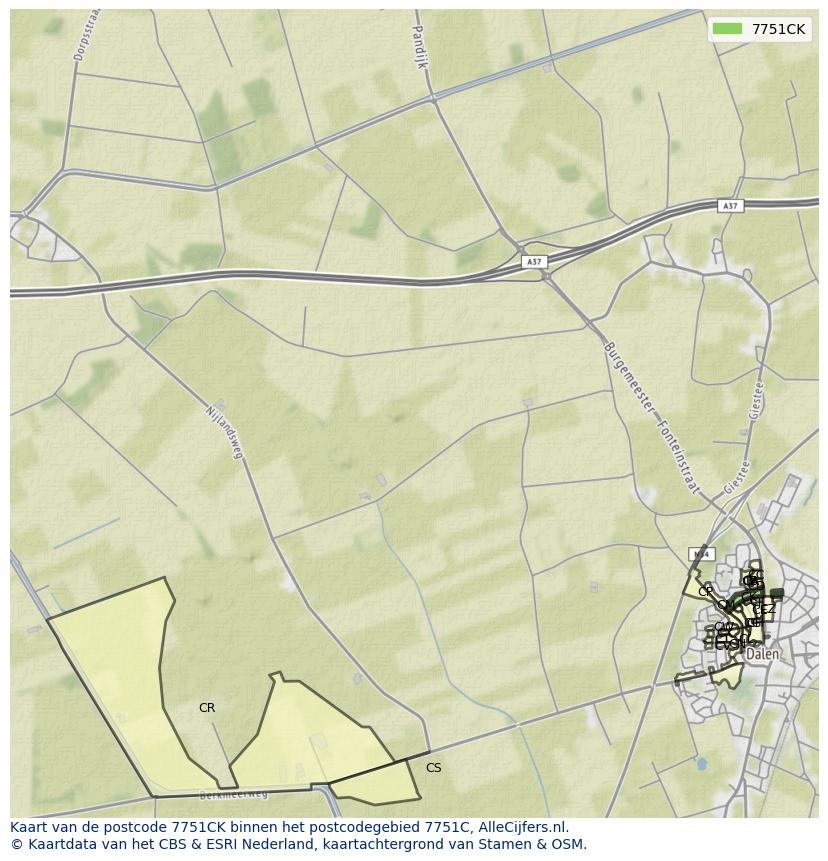 Afbeelding van het postcodegebied 7751 CK op de kaart.