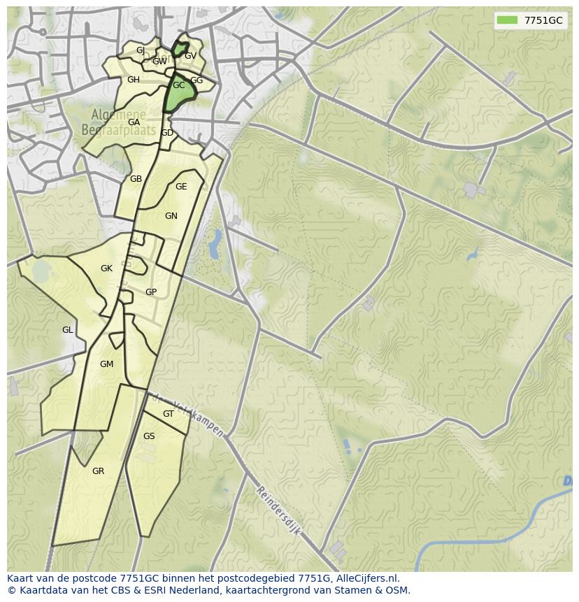 Afbeelding van het postcodegebied 7751 GC op de kaart.