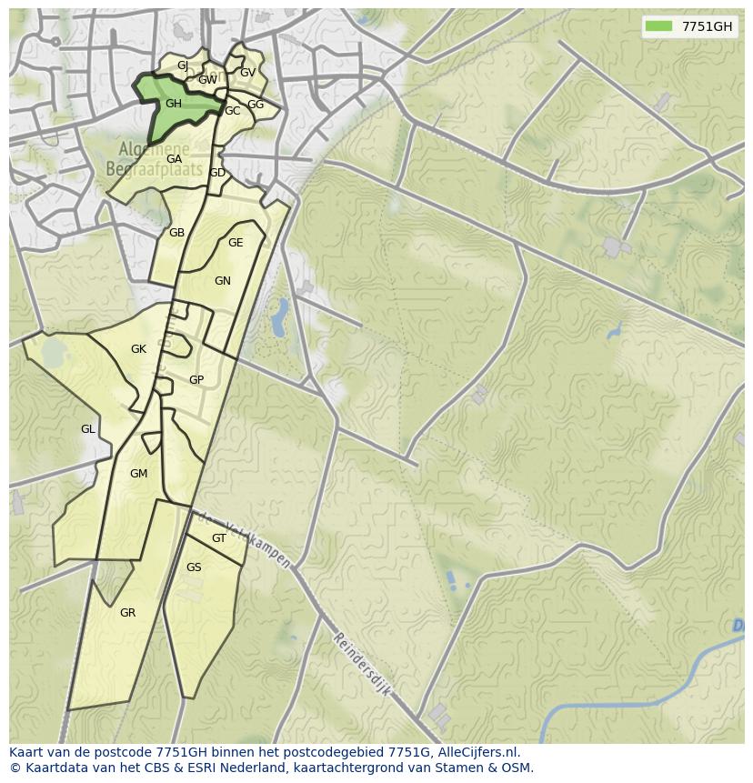 Afbeelding van het postcodegebied 7751 GH op de kaart.