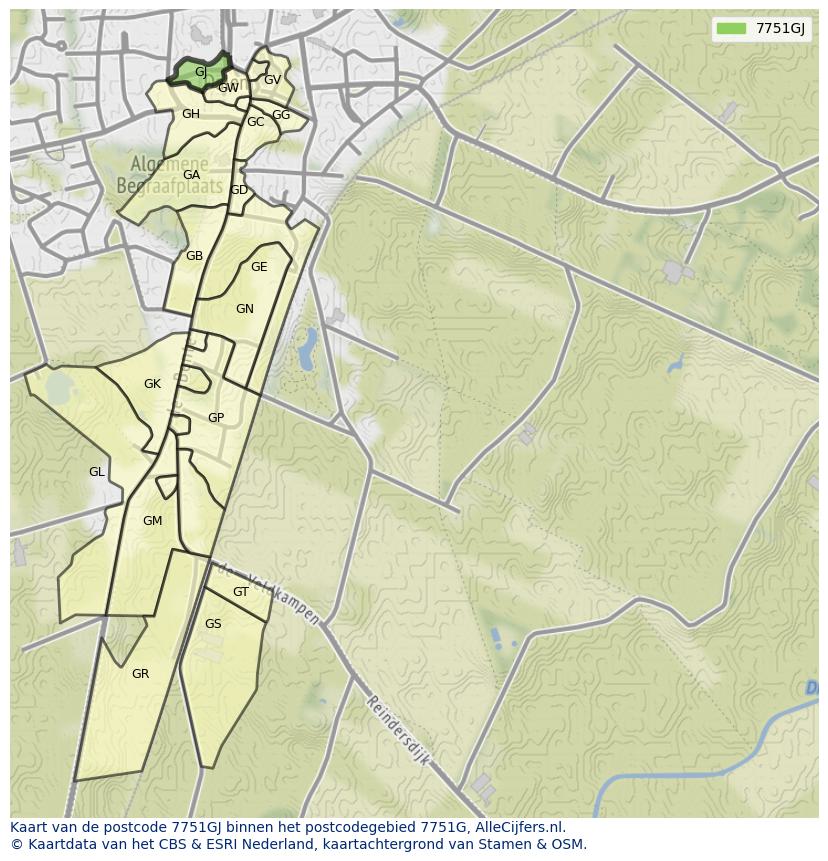 Afbeelding van het postcodegebied 7751 GJ op de kaart.