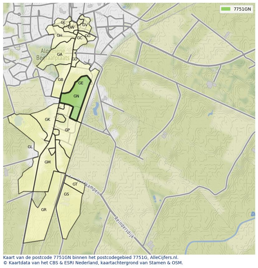 Afbeelding van het postcodegebied 7751 GN op de kaart.