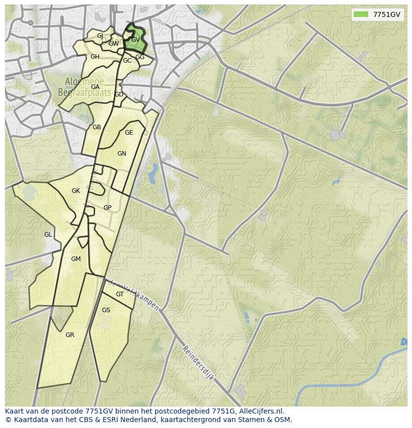 Afbeelding van het postcodegebied 7751 GV op de kaart.