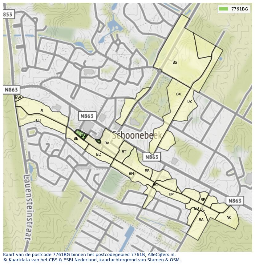 Afbeelding van het postcodegebied 7761 BG op de kaart.