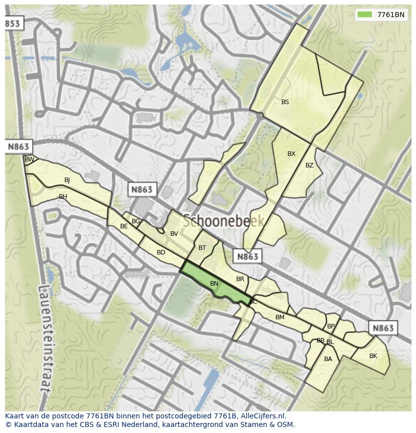 Afbeelding van het postcodegebied 7761 BN op de kaart.