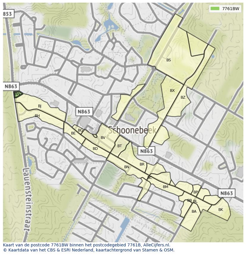 Afbeelding van het postcodegebied 7761 BW op de kaart.