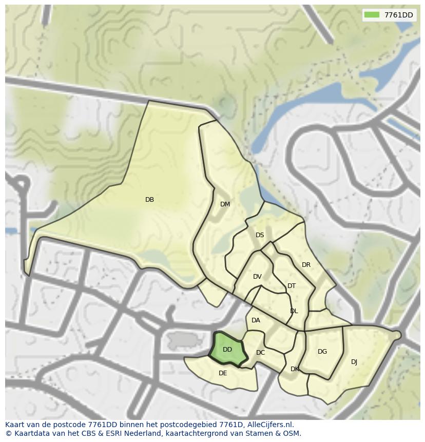 Afbeelding van het postcodegebied 7761 DD op de kaart.