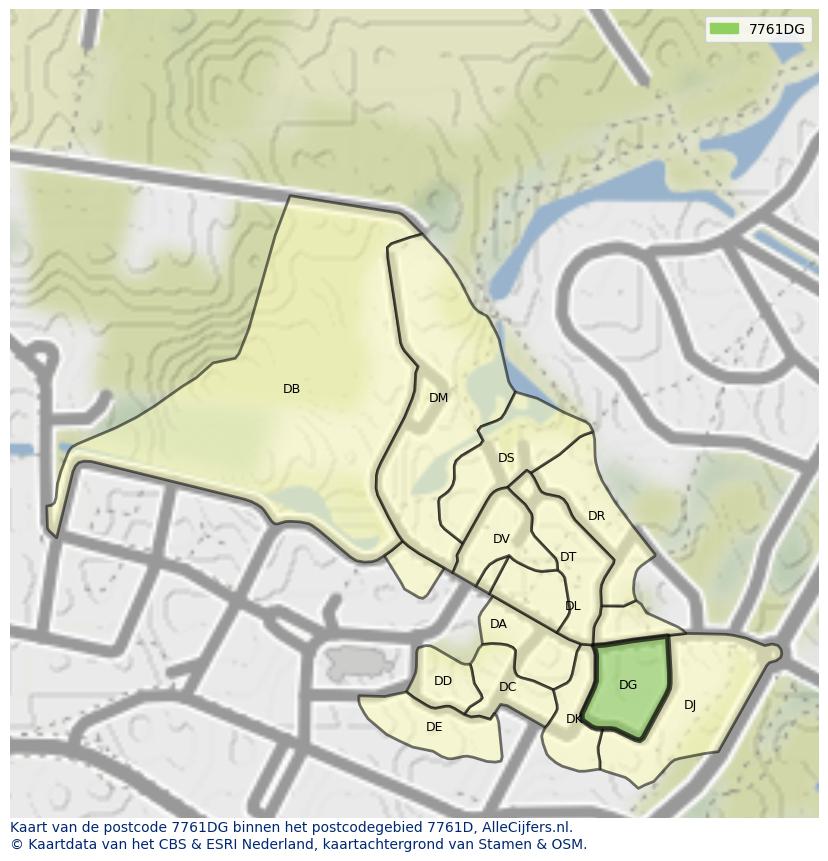 Afbeelding van het postcodegebied 7761 DG op de kaart.