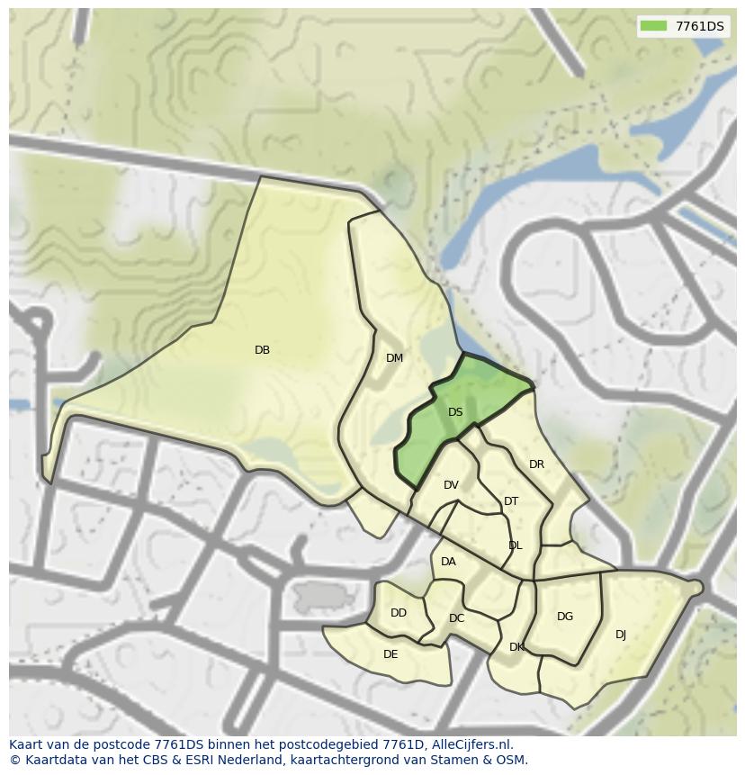 Afbeelding van het postcodegebied 7761 DS op de kaart.