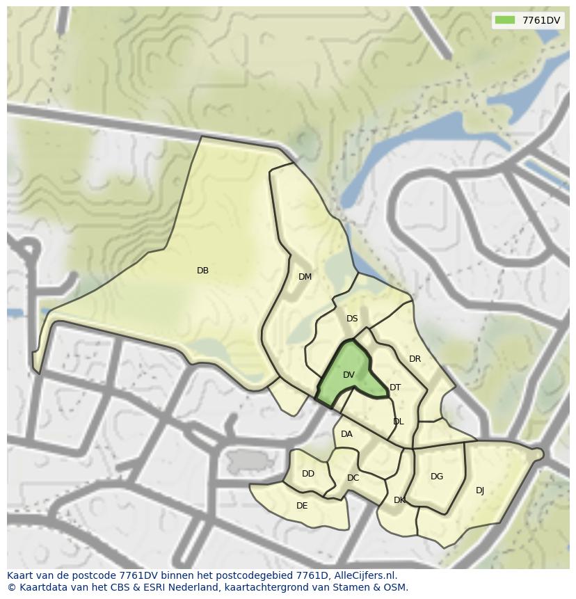 Afbeelding van het postcodegebied 7761 DV op de kaart.