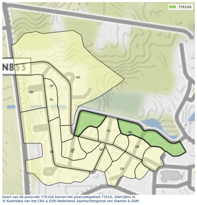 Afbeelding van het postcodegebied 7761 GA op de kaart.