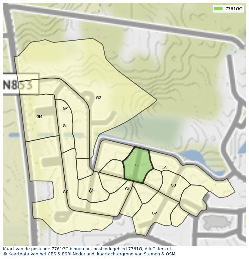 Afbeelding van het postcodegebied 7761 GC op de kaart.
