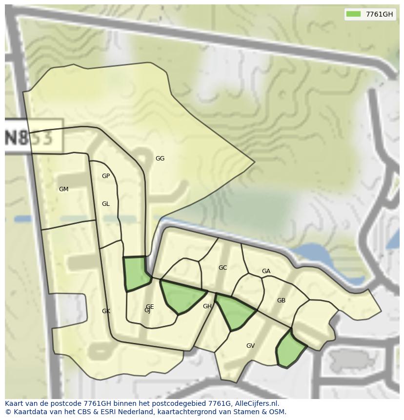 Afbeelding van het postcodegebied 7761 GH op de kaart.