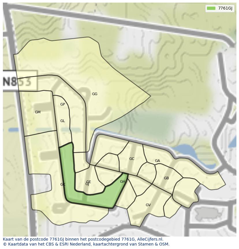 Afbeelding van het postcodegebied 7761 GJ op de kaart.