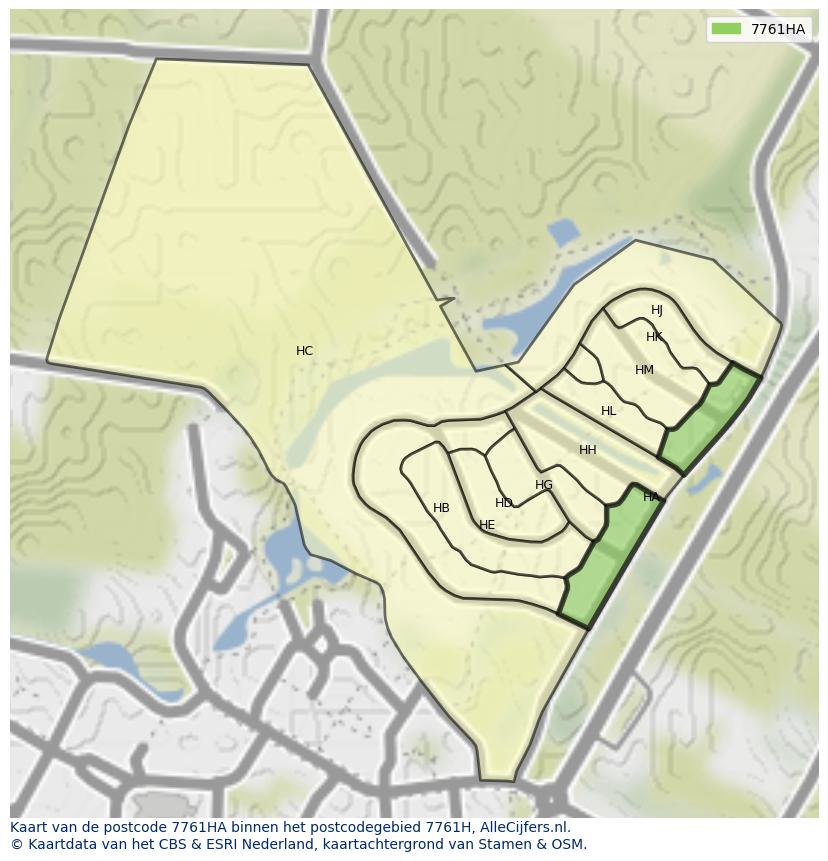 Afbeelding van het postcodegebied 7761 HA op de kaart.
