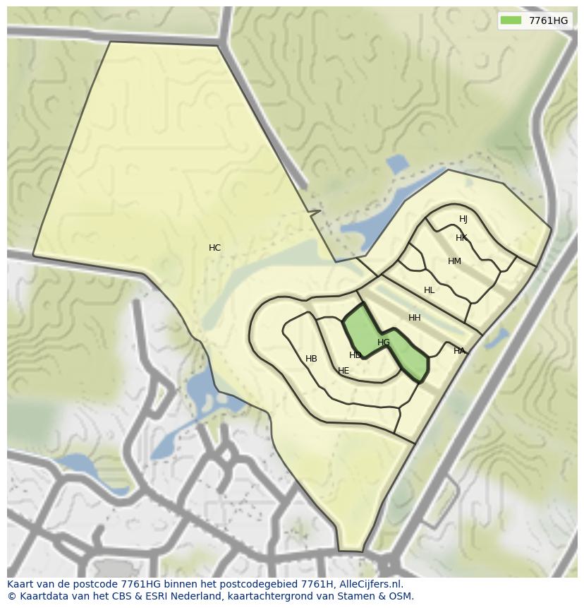 Afbeelding van het postcodegebied 7761 HG op de kaart.