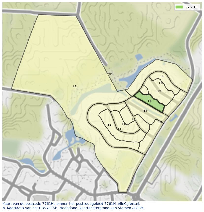 Afbeelding van het postcodegebied 7761 HL op de kaart.