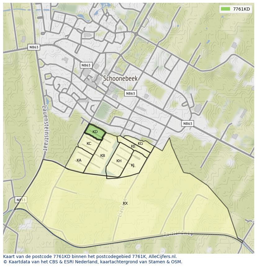 Afbeelding van het postcodegebied 7761 KD op de kaart.