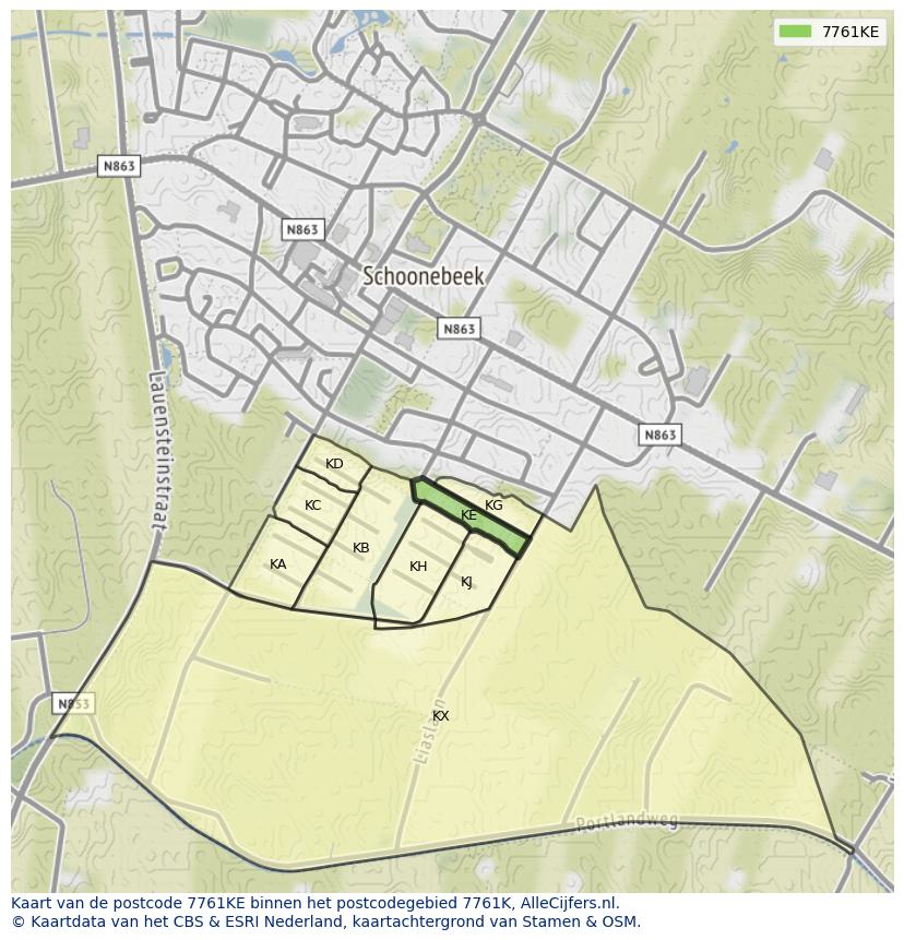 Afbeelding van het postcodegebied 7761 KE op de kaart.