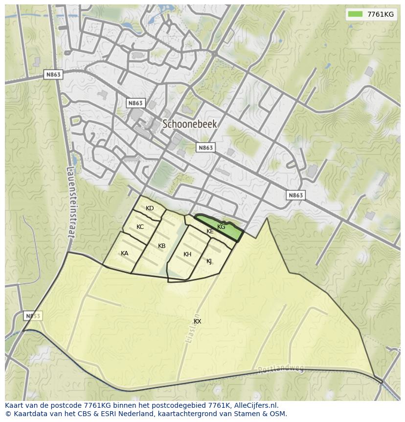 Afbeelding van het postcodegebied 7761 KG op de kaart.