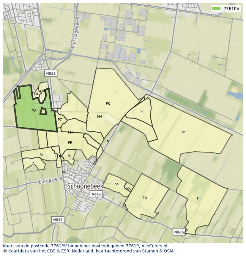 Afbeelding van het postcodegebied 7761 PV op de kaart.