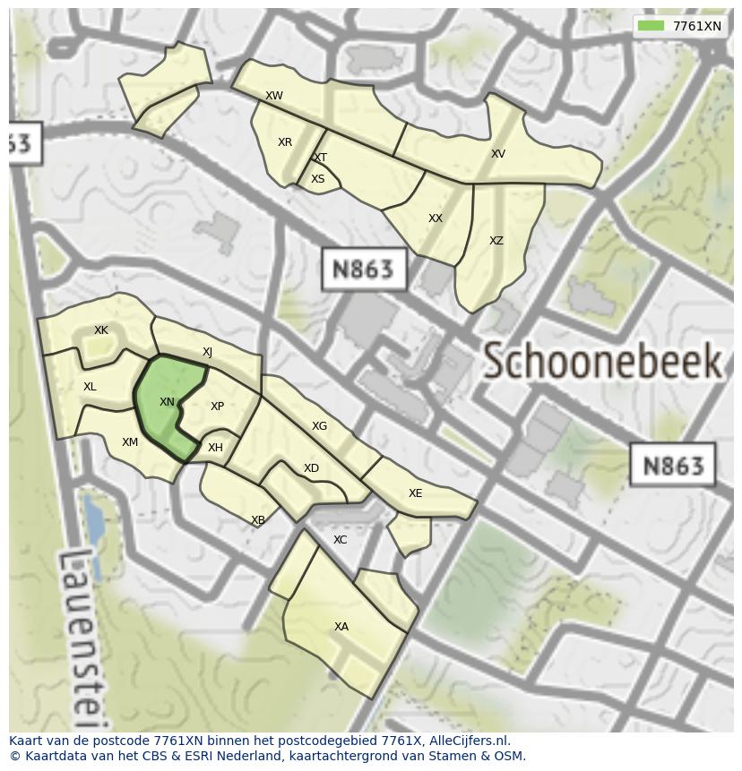 Afbeelding van het postcodegebied 7761 XN op de kaart.