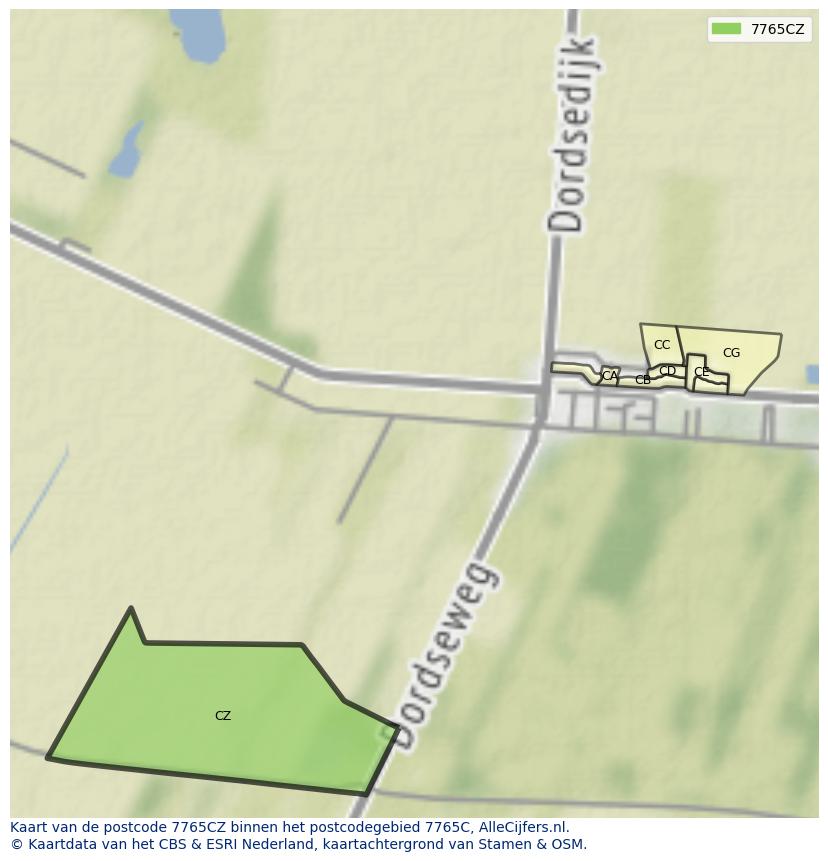 Afbeelding van het postcodegebied 7765 CZ op de kaart.