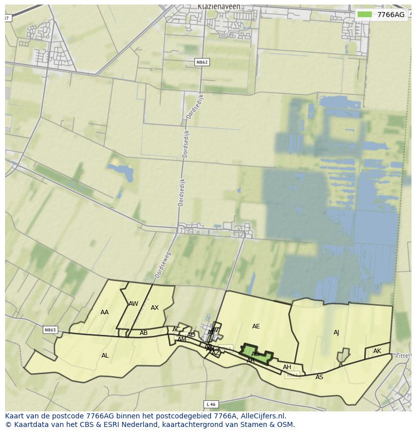 Afbeelding van het postcodegebied 7766 AG op de kaart.