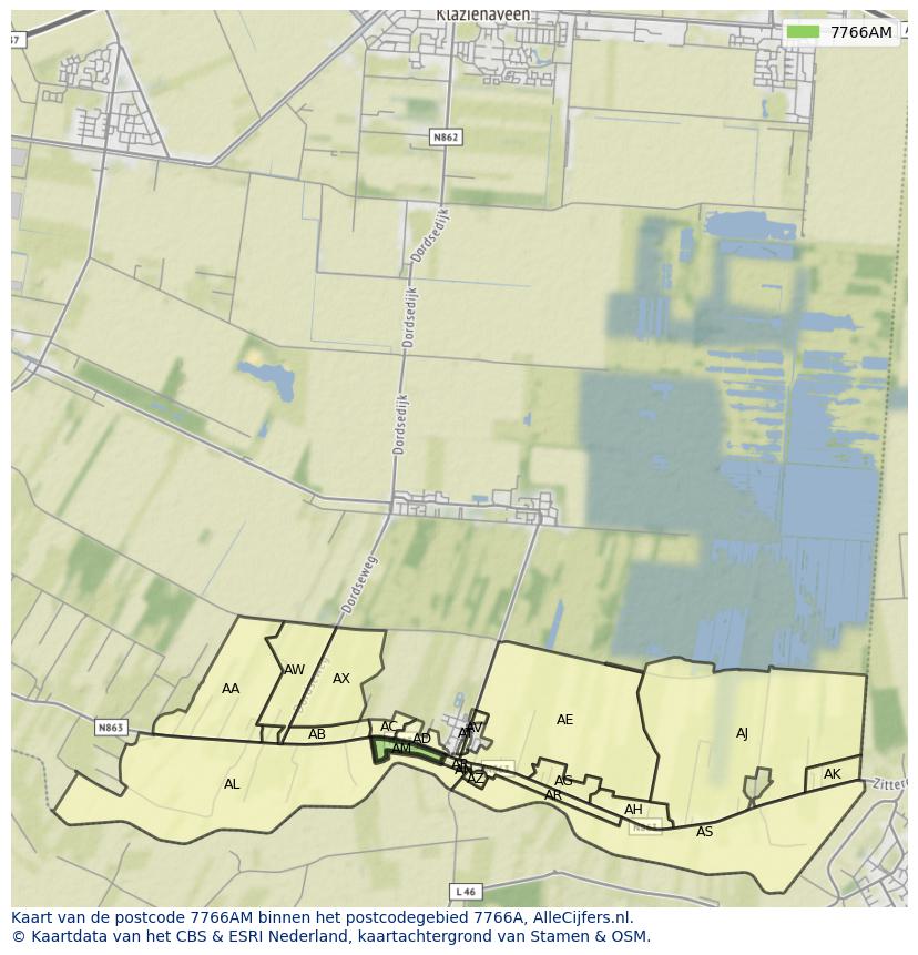 Afbeelding van het postcodegebied 7766 AM op de kaart.