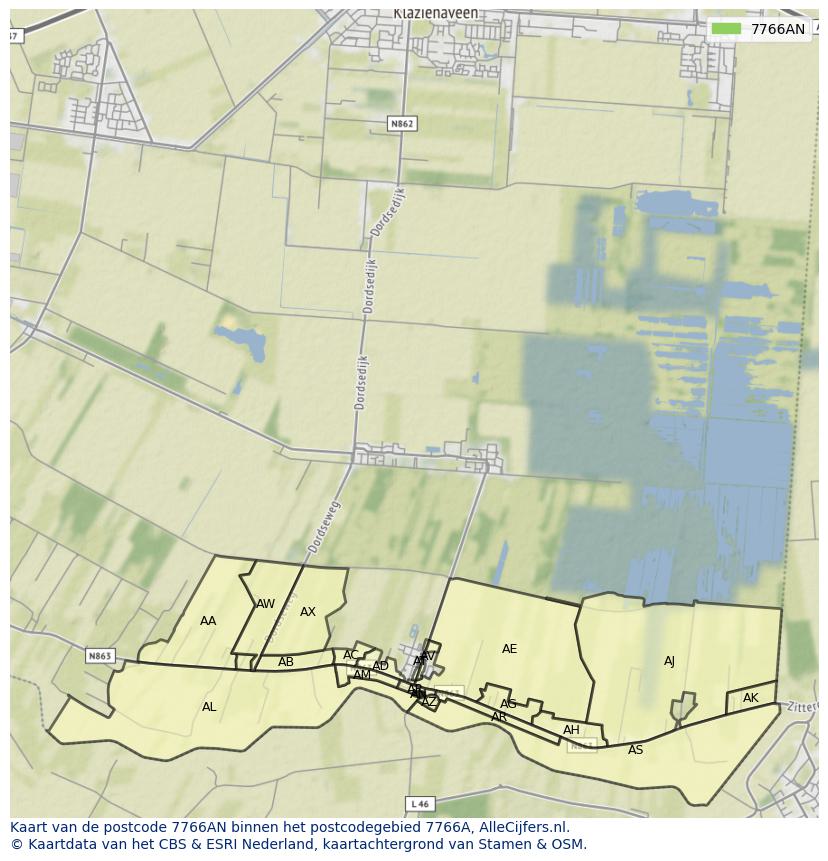 Afbeelding van het postcodegebied 7766 AN op de kaart.